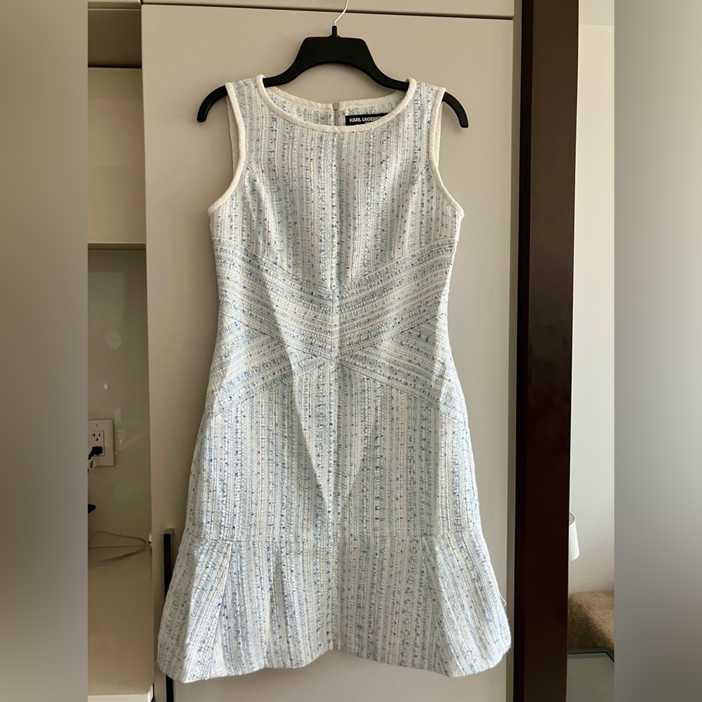Karl Lagerfeld White and Blue Tweed Midi Dress